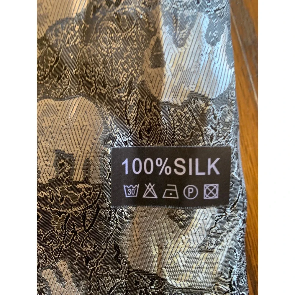 Vintage Elephant Print Silk Scarf Silver Grey Black Jacquard Paisley Shawl Wrap